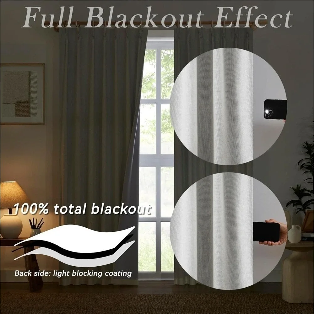 92 Inch Long Blackout Curtains for Living Room, Pinch Pleated Back Tab Thermal